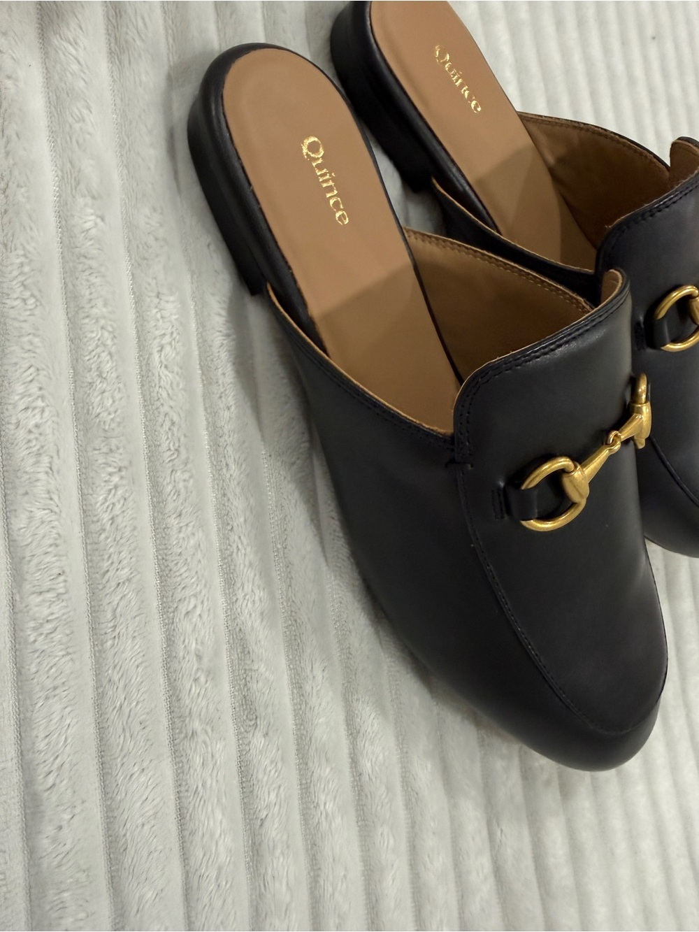Quince Black Leather Slip-On Mules with Gold Horsebit - Picture 5 of 6